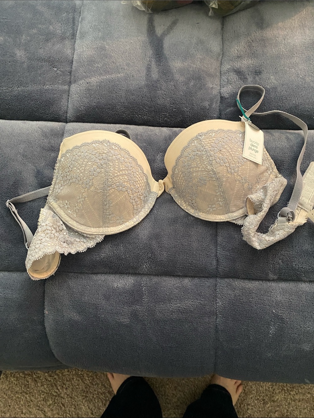GAP Lace Push-Up Bra in Light Beige and Gray Trim